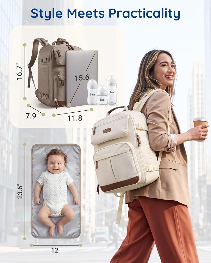 mommore Diaper Bag Backpack Multi-Pocket Travel Baby Bag with Changing Pad | Suitcase-style, Insulated Pockets, Easy-access, Stroller-friendly, for Mom Dad, Travel Essentials, Newborn Baby Shower Gifts - Image 5