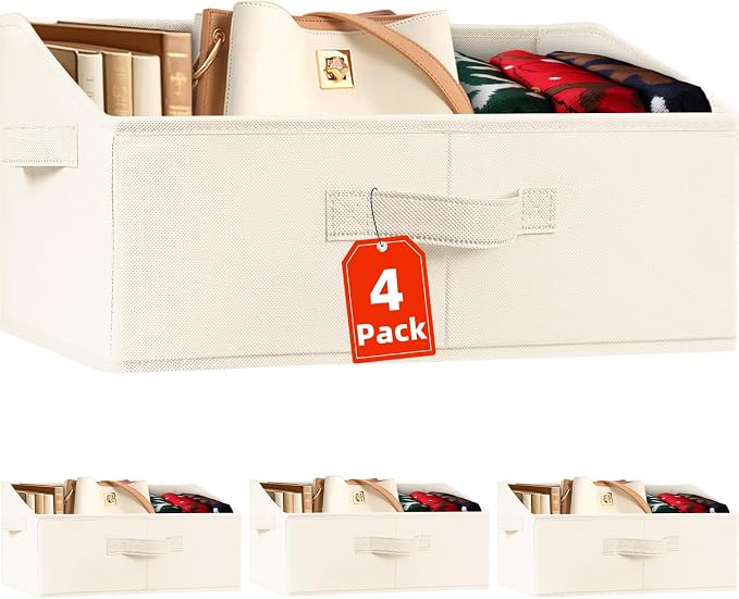 Closet Organizers Bins 4 Pack - Large Closet Shelf Organizer with Handles - Fabric Trapezoid Home Organization and Storage Baskets for Organizing Clothes Toy Blanket Towel Purse Hats by Criusia
