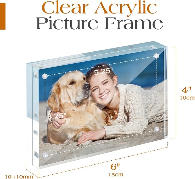 4x6 Acrylic Frame 3 Pack,20MM Thicker Frameless Clear Picture Frames | Freestanding Double Sided Magnetic Picture Frame,Acrylic Picture Frames for Desktop Display with Microfiber Cloth,Gift Ideal - Image 3