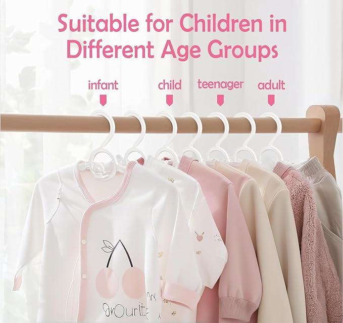 Baby Clothes Hangers 20 Pack, Plastic Kids Hangers Space Saving for Closet | White Hanger for Toddler Girl and Boy, Lightweight Anti-Slip Cascading Padded Extendable Adjustable Pant Bear Children Hangar - Image 4