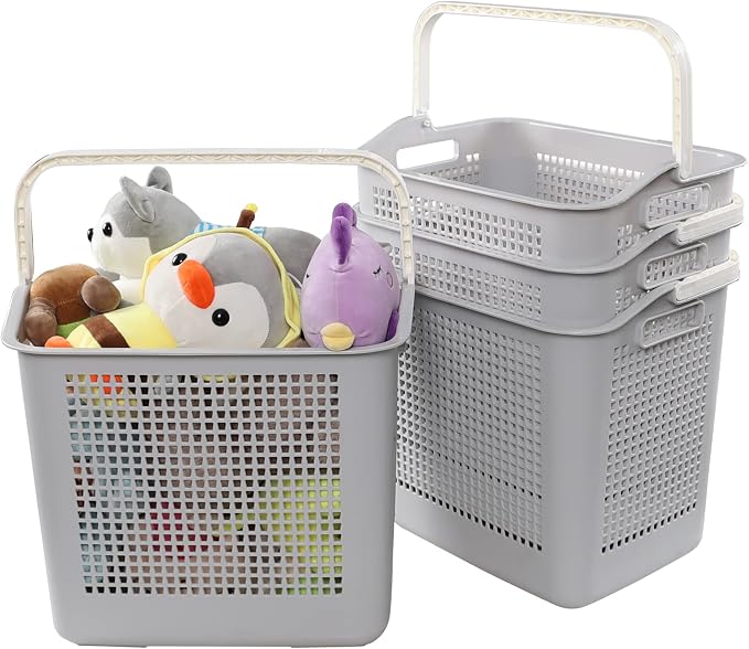 Asking 4-Pack 35 L Plastic Laundry Baskets, Gray Clothes Basket with Handle | Double Carry Handles, Sturdy Plastic, Perfect for Laundry, Towel, Toy Organizing - Image 7