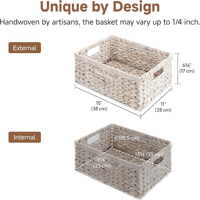 StorageWorks Pantry Baskets, Water Hyacinth White Wicker Baskets, 1-Pack | Wicker Storage Baskets for Organizing,Pantry Organizers and Storage,White Basket with Handle,White Woven Basket,Wicker Basket - Image 2