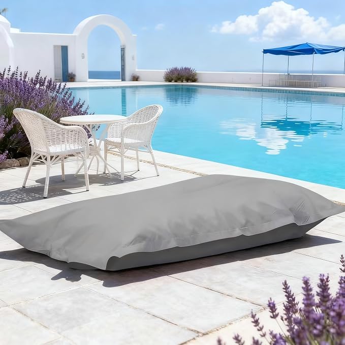 SXBCyan Waterproof Bean Bag Cover for Adults (No Filler) Soft Sofa Bed Oxford Lounge Chair Giant Beanbag Floor Seating Outdoor Stripes Pouf Couch for Poolside Beach Garden(Light Grey) by SXBCyan
