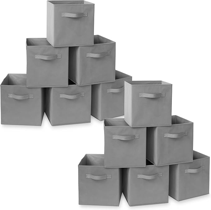 Casafield Set of 12 Collapsible Fabric Cube Storage Bins, Gray - 11" Foldable Cloth Baskets for Shelves, Cubby Organizers & More by Casafield