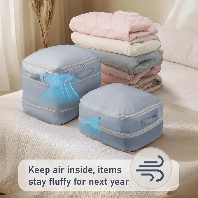 DIMJ Compression Storage Bags 8 Pack - Blanket Storage Bags with Window Zipper, Ultra Space Saving Self Compression Organizer for Puffer Jacket, Bedding, Lightweight Comforter Duvet, Sweater, Sheet - Image 3