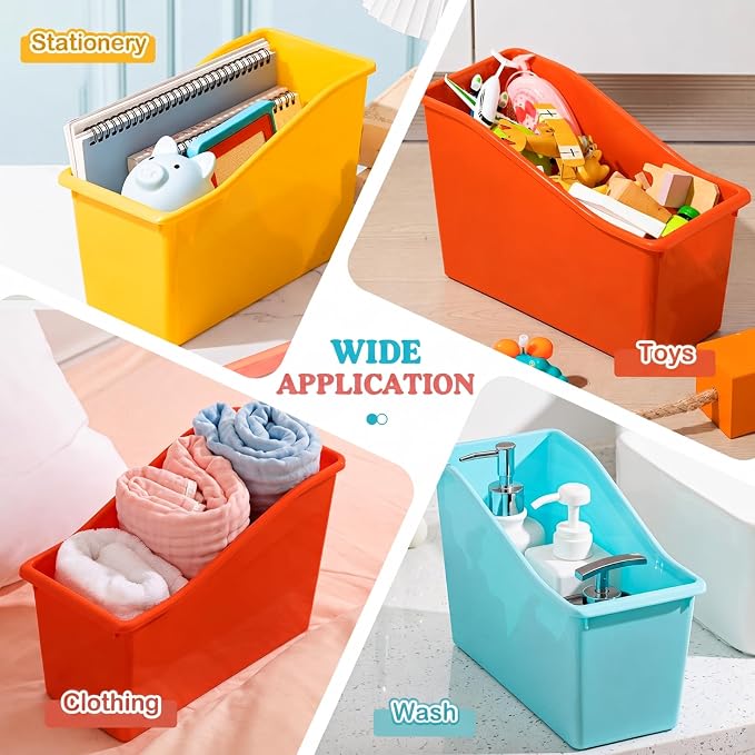 Geetery 50 Pcs Book Bin for Classroom with Labels Stackable Plastic Organizing Bins 11.5 x 5.4 x 7.5 in Book Holders Storage Bins Box Baskets for Classroom Library Home (Wildflower Color) - Image 5