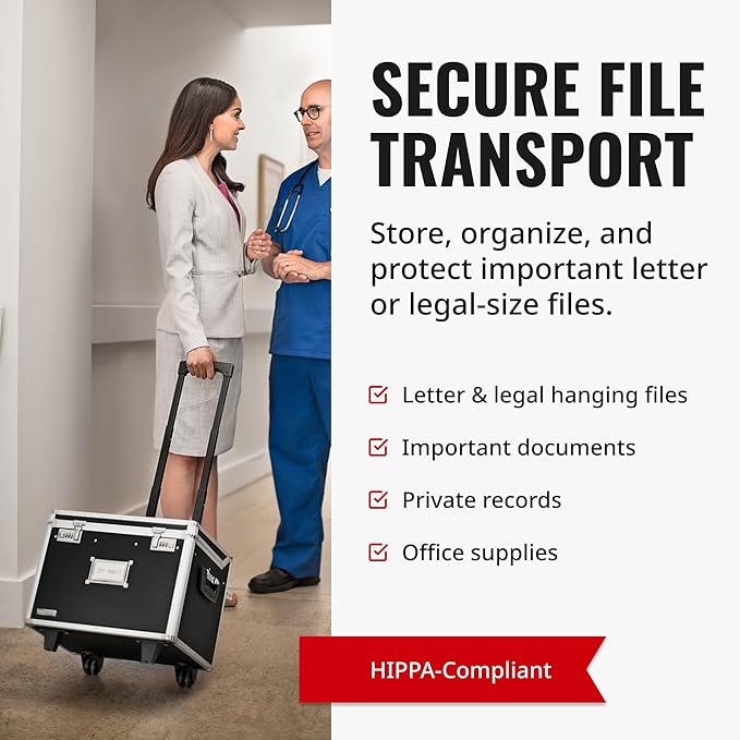 Vaultz Portable File Box with Handle - Dual Lock File Boxes with Lids, Letter & Legal-Size Hanging Folders, Laptop Sleeve - HIPAA Compliant Portable Safe Storage Box, 14.5" x 17.5" x 15.5" | Fits letter and legal hanging folders, includes a laptop slee... - Image 4