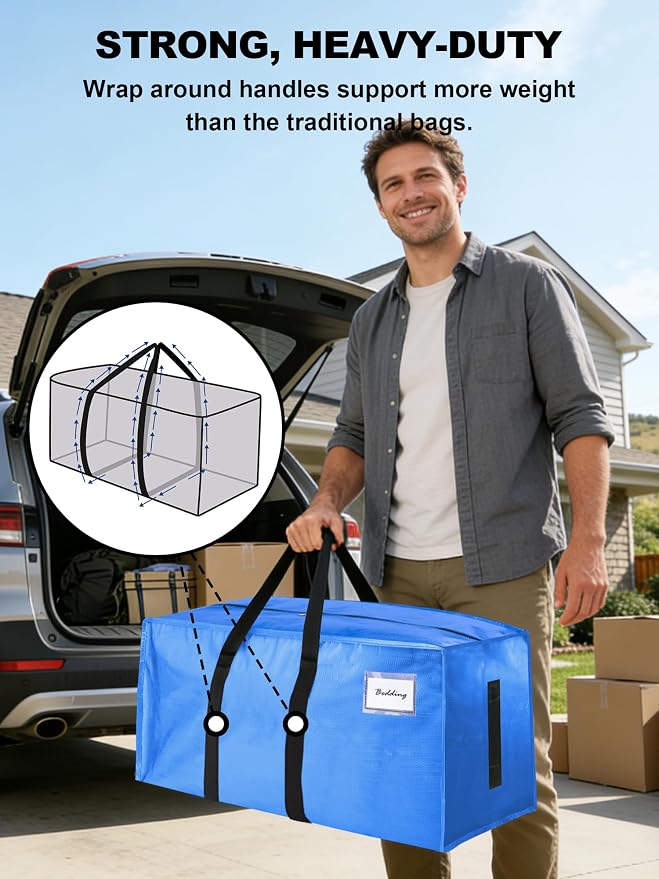 HOMESURE Supports 200lbs Heavy Duty Moving Bags - Strong Zipper & Wrap-Around Handles - Water-Resistant Storage Totes, Durable Alternative to Moving Boxes - 8 Pack - Sky Blue - Image 2