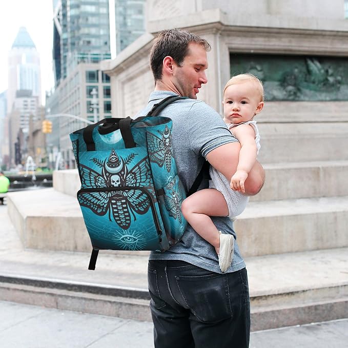 MNSRUU Diaper Bag Skull Butterfly Diaper Bag Backpack Multifunction Travel Diaper Bag Tote Large Capacity Diaper Changing Backpacks for Moms Dads - Image 7