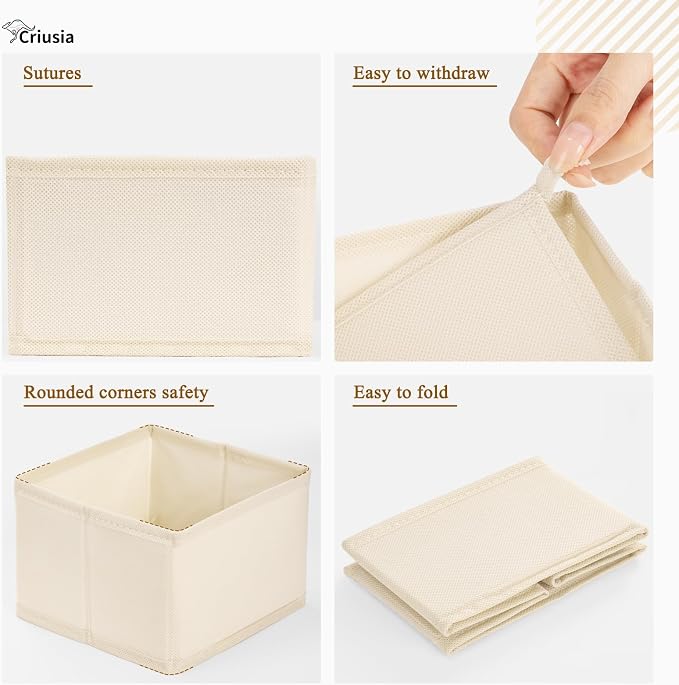 15 Pack Drawer Organizer for Clothes, Foldable Dresser Dividers with 3 Sizes, Fabric Storage Bins – Beige - Image 4