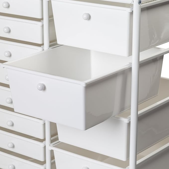 Honey-Can-Do 15-Drawer Metal Rolling Storage Cart, White Steel Multi-Purpose Organizer with Wheels, Heavy Duty Mobile Utility Trolley for Home Office, School, and Craft Supplies - Image 5