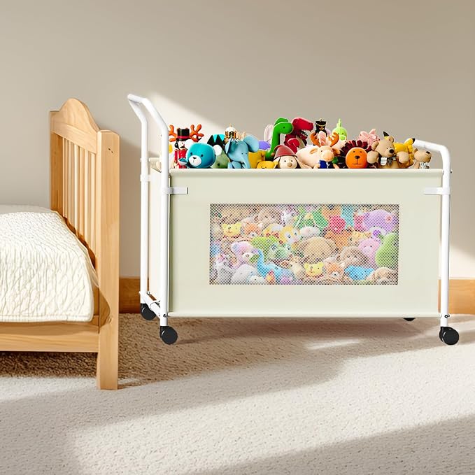 KEEGH Extra Large Toy Box for Kids, Heavy Duty Toy Storage Organizer, Beige | 180 L Capacity, 360° Rotating Wheels, Durable Fabric, Toy Bin for Boys and Girls, Toy Chest for Living Room, Nursery, Bedroom - Image 6