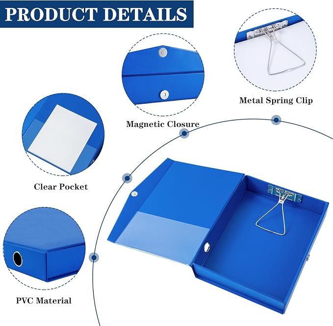 Storage File Boxes, 6 Pack Foldable File Boxes, 50mm Spine, Blue | Archives Cases with Magnetic Closure & Clip, Plastic Document File Folder Paper Storage Organizer - Image 3