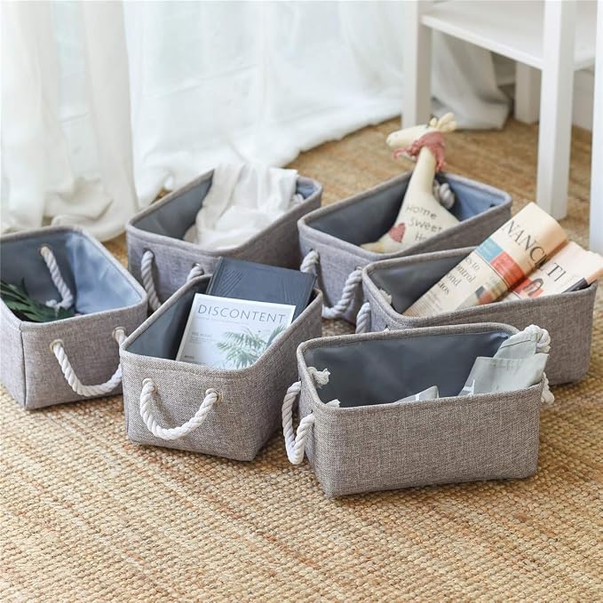 TcaFmac Basket for Organizing Cube Stgorage Bin - Small 6 Pack Fabric Storage Cubes Collapsible Baskets for Shelves with Rope, Bins for Organization Toy(Grey 12x8x5.2 inch) - Image 5