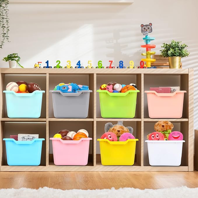 16 Pcs Cubby Bins for Classroom Plastic Book Bins,Candy Color | Storage Bins for Classroom Library, Plastic Stackable Toy Tubs Containers for School Office Home Nursery Playroom - Image 6