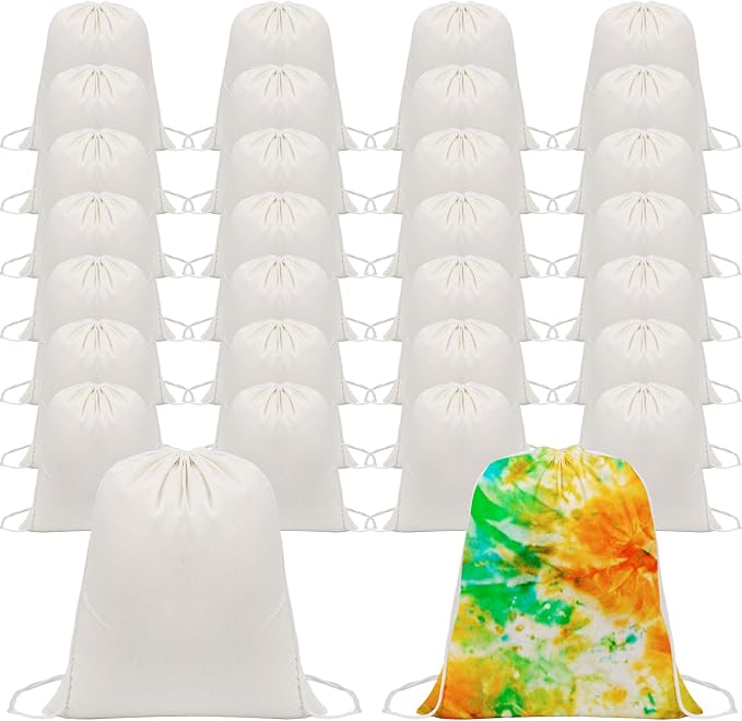 30 Pcs Tie Dye Cotton Drawstring Bags Sublimation Blank Tote Backpack Bulk Items to Tie Dye DIY Birthday Party Favors by Conagel