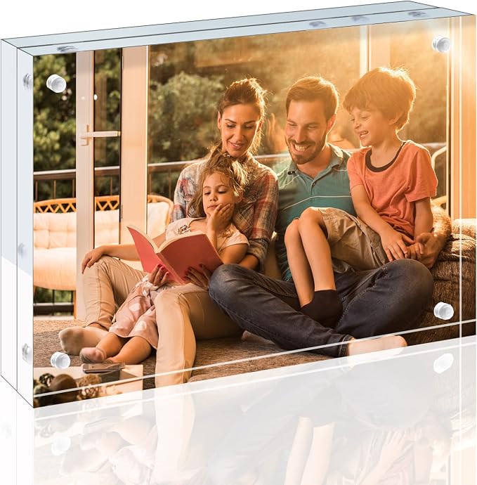 Egofine 4x6 Acrylic Frames 3 Pack, 20mm Thicker Frameless Clear Picture Frames, Double Sided Magnetic Picture Frames, Free Standing Desktop Display by Egofine