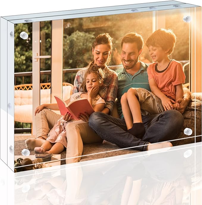 Egofine 4x6 Acrylic Frames 6 Pack, 20mm Thicker Frameless Clear Picture Frames, Double Sided Magnetic Picture Frames, Free Standing Desktop Display by Egofine