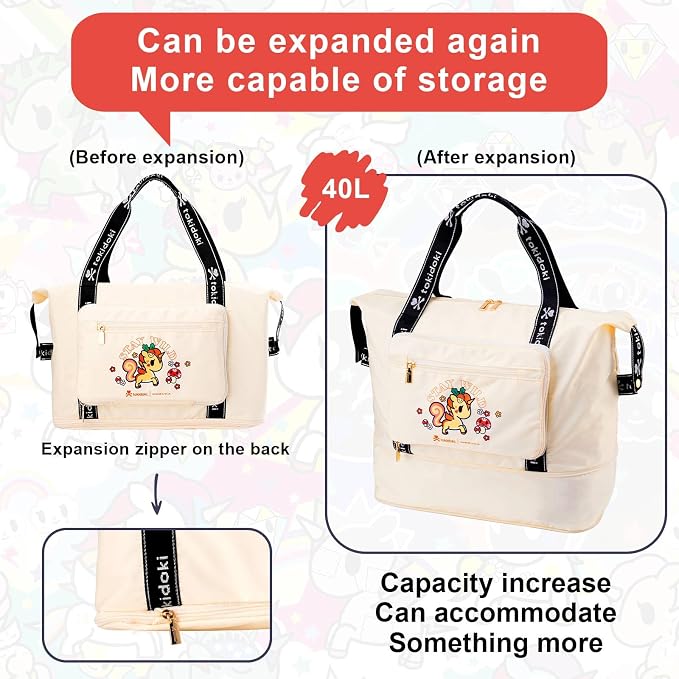 Tokidoki Unicorno Foldable Duffle Bag for Travel, 40L Expandable Weekender Bags with Trolley Sleeve Overnight Bags for Travelling - Image 8