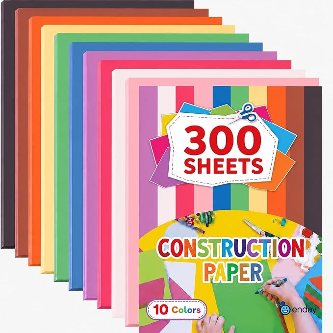 Construction Paper Assorted Colors, 10 Bright Colors, 9”x12” Bulk Craft Paper, Standard Weight Construction Paper, Color Paper for Kids Arts & Crafts and School Projects, by Enday (300 Sheets) by Enday