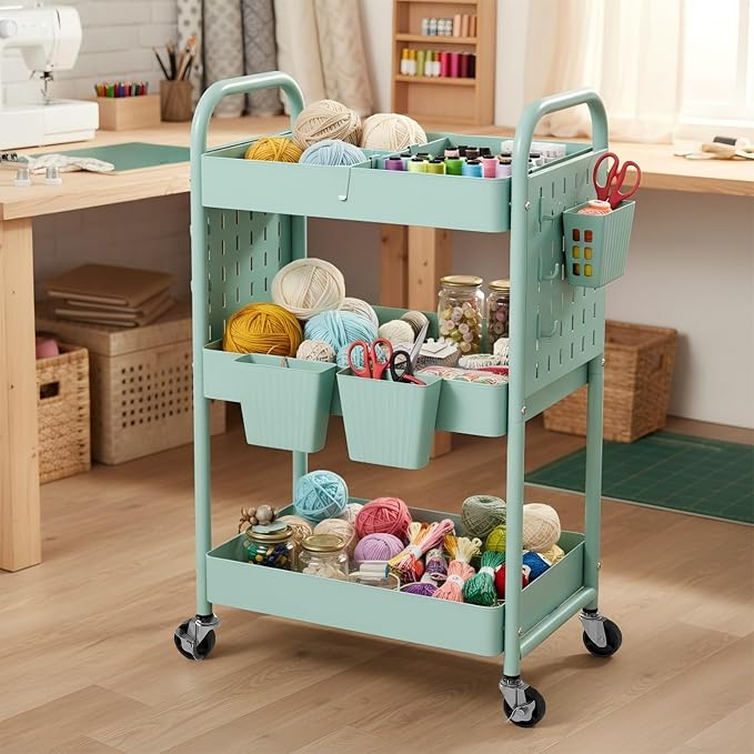 danpinera Rolling Cart, Movable Utility Organizer with Retractable Dividers & Pegboards for Kitchen, Bathroom, Office - Image 8