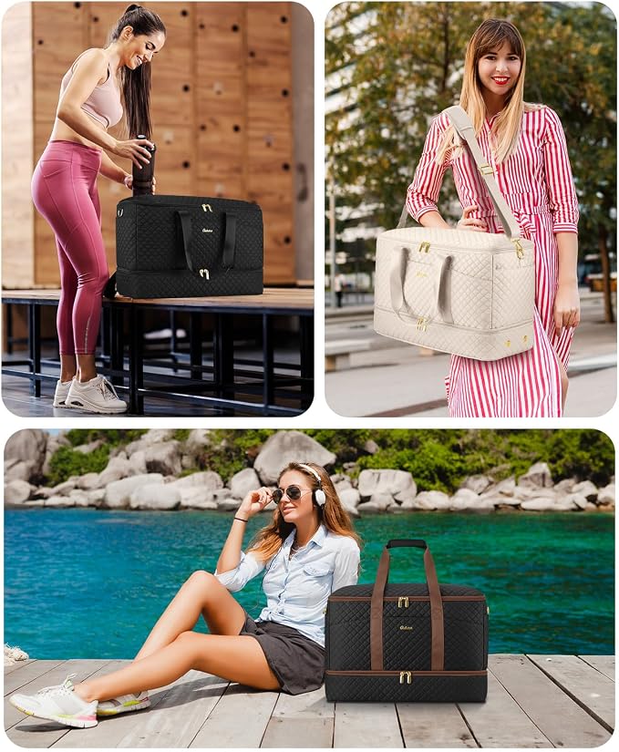 Duffle Bag for Travel, 40L Weekender Bag with Shoe Compartment, Carry On Overnight Bag for Women with Toiletry Bag Duffel Bags with Wet Pocket for Gym Hospital Bags for Labor and Delivery Black Brown - Image 7
