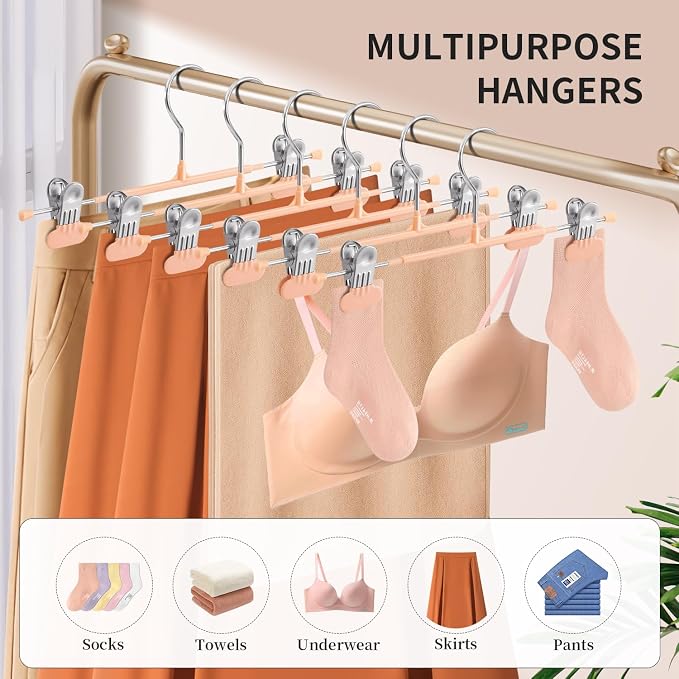 HUADYMEET 12 Inch Heavy Duty Pants Skirt Hangers with Clips,20 Pack | Metal,Space Saving,Adjustable,Hanger for Jeans Shorts Clothes Slacks Trousers,For Adult Men Women,Non Slip,Coral Pink - Image 5