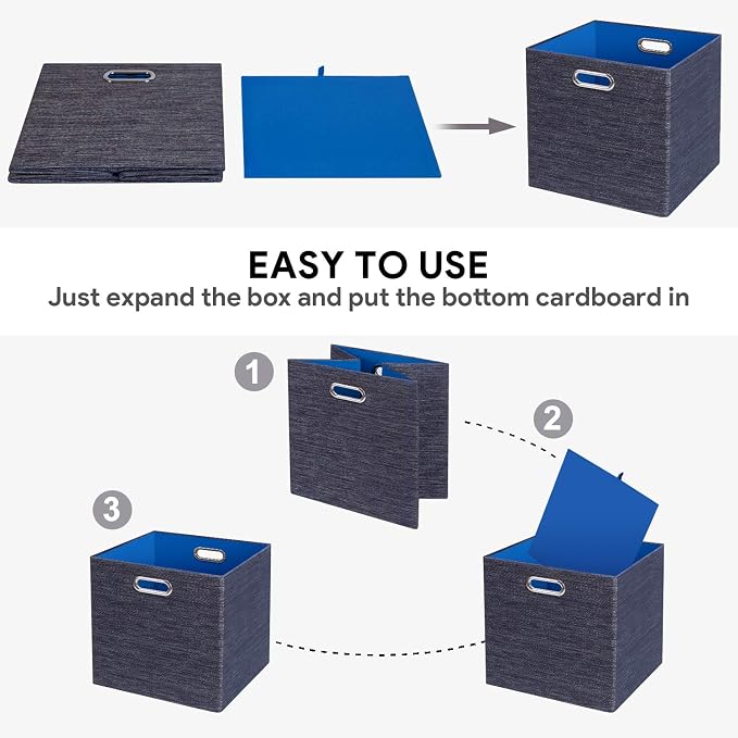 Posprica Storage Cube Basket Bins,13×13 Foldable Storage Containers for Shelf Cabinet Bookcase Boxes,Thick and Heavy Duty Fabric Drawer (4pcs, blue) - Image 6