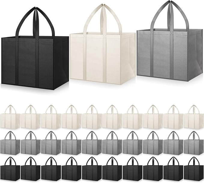 Hillban 30 Pack Large Reusable Shopping Bags Bulk | Heavy Duty Foldable Grocery Bags 16 x 13 x 10 Inch, Washable Portable Storage Totes with Reinforced Handles by Hillban
