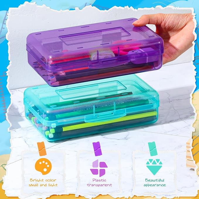 Patelai 30 Pcs Large Capacity Pencil Case Bulk Clear Hard Plastic Pencil Box Organizer with Snap Tight Lid Stackable Crayon Storage Box for Kids School Classroom Home Office 2 Style (Multicolor) - Image 3