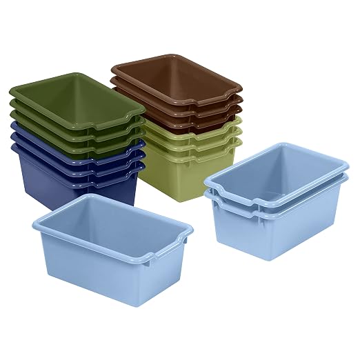 ECR4Kids Scoop Front Storage Bin, Multipurpose Organization, Earthtone, 15-Piece | Durable plastic, GREENGUARD Gold Certified, 1.2 gallon capacity, lightweight & nestable, built-in handle, classroom/home use by ECR4Kids
