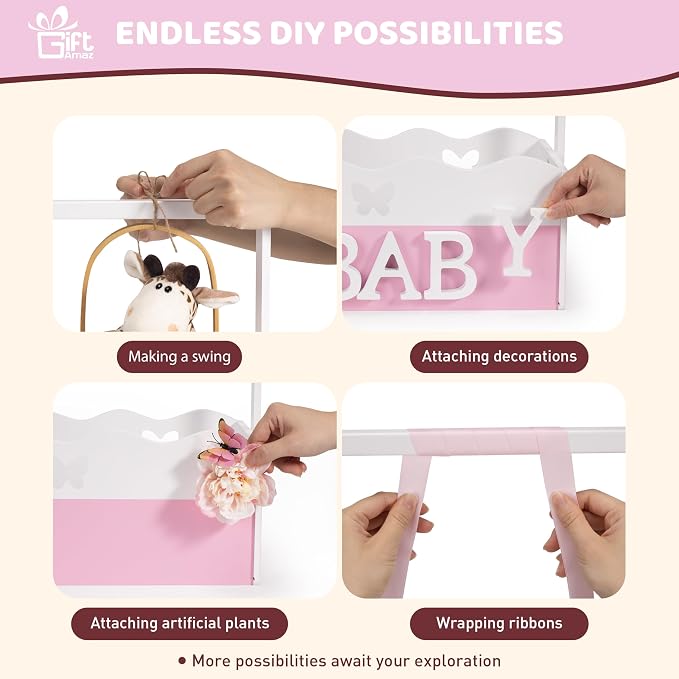 GiftAmaz Pink Wooden Baby Shower Crate Closet, Baby Storage Crate with Handle, Baby Shower Gifts Basket, Baby Welcome Box for Newborn Girls, Pregnancy Gifts for New Parents - Image 5