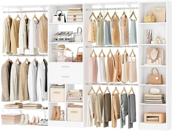 Besiost Closet System - 9.4FT/112" Closet Organizer System with Wooden Drawers,Closet Systems for Walk-In Closets with Hang Rods and Open Cabinet by Besiost
