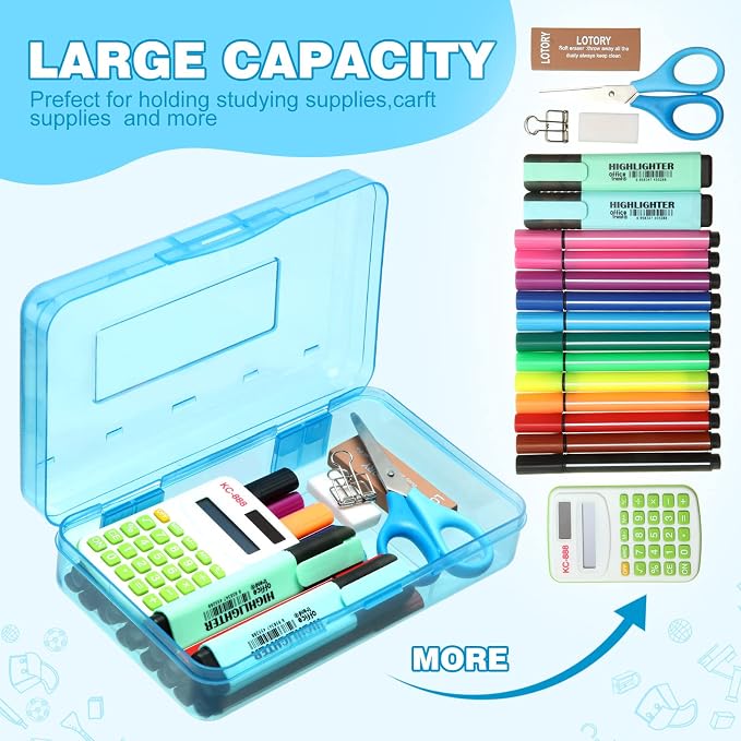Leelosp 12 Pack Pencil Boxes Bulk, Large Plastic Case,Pink Yellow Blue | Stackable Hard Storage Box with Snap Lid for School Classroom, Desk Drawer Organizer, Crayons Markers Kids Supplies - Image 3