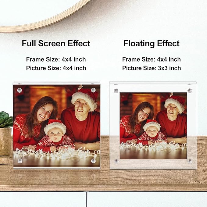 Boxalls 4x4 Inches Acrylic Picture Frames - 5 Pack, Clear Frameless 4x4 Photo Frames with Magnetic, Double Sided Transparent Desktop Frame (5 Pack) - Image 4