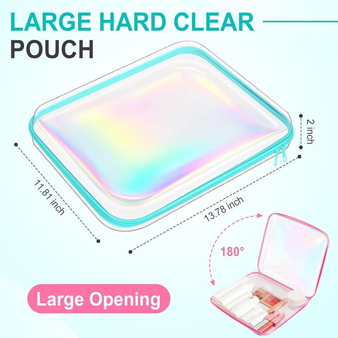Sanwuta 6 Clear Hard Zipper Case,Holographic,13.78 X 11.81 X 2 Inch | Pencil Case Pouches ,Makeup Bag,Plastic Toiletry Diaper Bag ,Travel Toy Storage,Waterproof Organizer Bins - Image 2