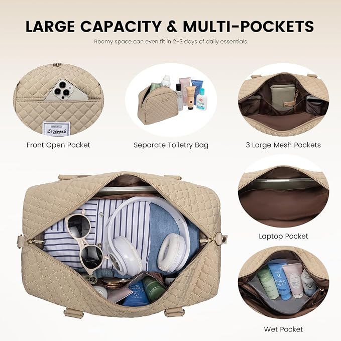 LOVEVOOK Travel Duffle Bag,Weekender Bags for Women with Shoe Compartment，Carry on Overnight Bag with Toiletry Bag,Gym Duffel Bag with Wet Pocket, Hospital Bags for Labor and Delivery - Image 3