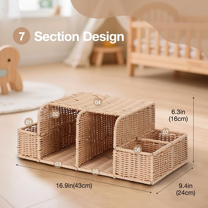 Diaper Caddy Organizer, Hand Rattan Nursery Storage Basket for Baby Essentials, Baby Changing Table Organizer Perfect Nursery Assistant - Image 4