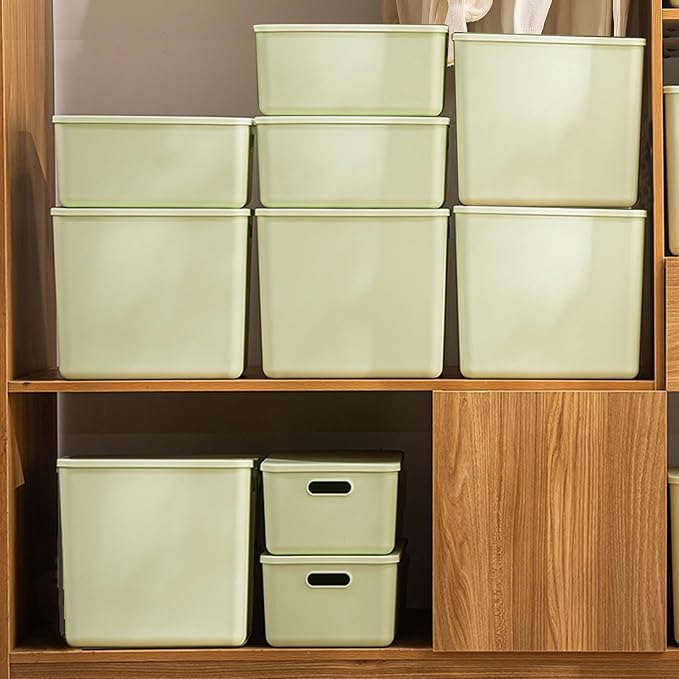 10 pack large plastic White storage bins with Lids, Toy Box Chest with Handle，Organizer Containers Baskets for Baby,Nursery，Shelves，Playroom, Bedroom，Office,Closet，home (Light Green, 5XL+5S) by Gaoaodeyu