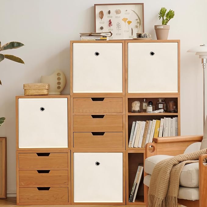 Foldable Storage Cubes Bins ,11 Inch Cloth Storage Cube Fabric Storage Box Cubes Organizer Baskets with Dual Handles for Home Organizer Set of 12 (Creamy-White) - Image 5