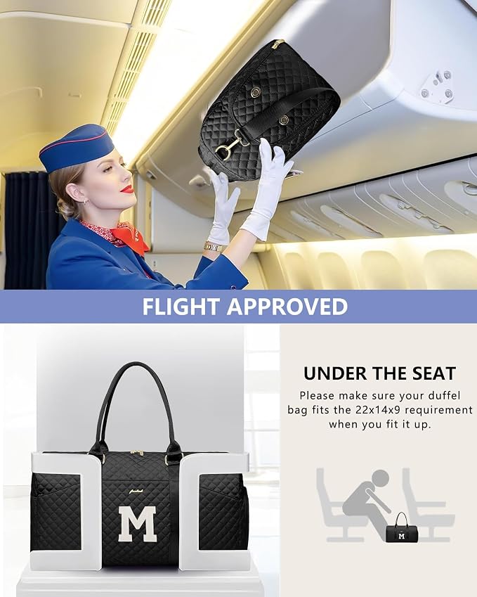 Women Weekender Travel Duffle Bag: Initial Duffel Overnight Bags with Shoe Compartment Large Carry on Tote with Toiletry Bag Weekend Traveling Yoga Gym Hospital Bag for Women with Wet Pocket Letter M - Image 7