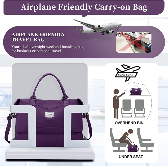 Weekender Bags for Women, Personal Item Travel Bag with Shoes Compartment | Overnight Travel Duffel Bag with Toiletry Bag, Airplane Friendly Carry-On Bag - Image 8