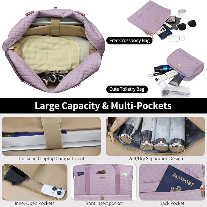 Weekender Bag, Large Travel Duffel Bag for Women, Carry on Overnight Bag with Shoe Compartment and Toiletry Bags - Image 3