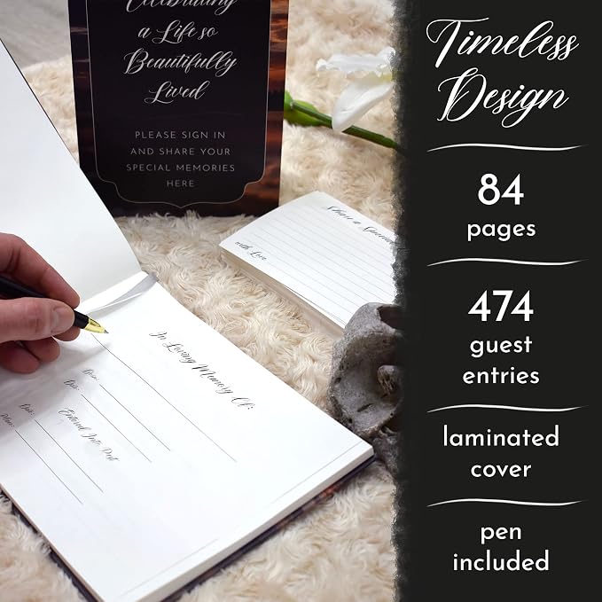 All-In-One Funeral Guest Book Set – Elegant Memorial Guestbook, Funeral Register Book, 60 Memory Cards, Collection Box, Black Pen, Table Sign, Celebration of Life Guest Book, Memorial Keepsake - Image 4