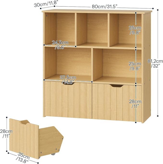 HOOBRO Toy Storage Organizer, Toy Organizers and Storage with 2 Movable Drawers and 5 Cubbies, Kids Bookshelf and Toy Storage for Books or Dolls, Toy Shelf for Playroom, Natural NL88CW01 - Image 3