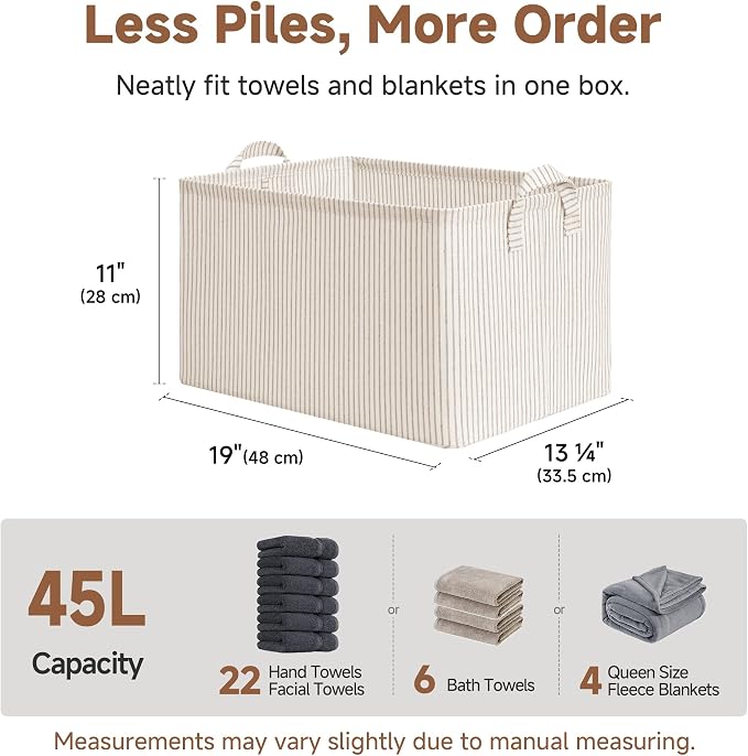 StorageWorks Storage Bins, Fabric Storage Bins for Shelves, Extra Large Storage Baskets with Metal Frame, Closet Baskets and Bins with Handles, Jumbo, Khaki and Beige Stripes, 2-Pack | Extra Large, With Reinforced Handles, Metal Frame, Collapsible, Bas... - Image 6