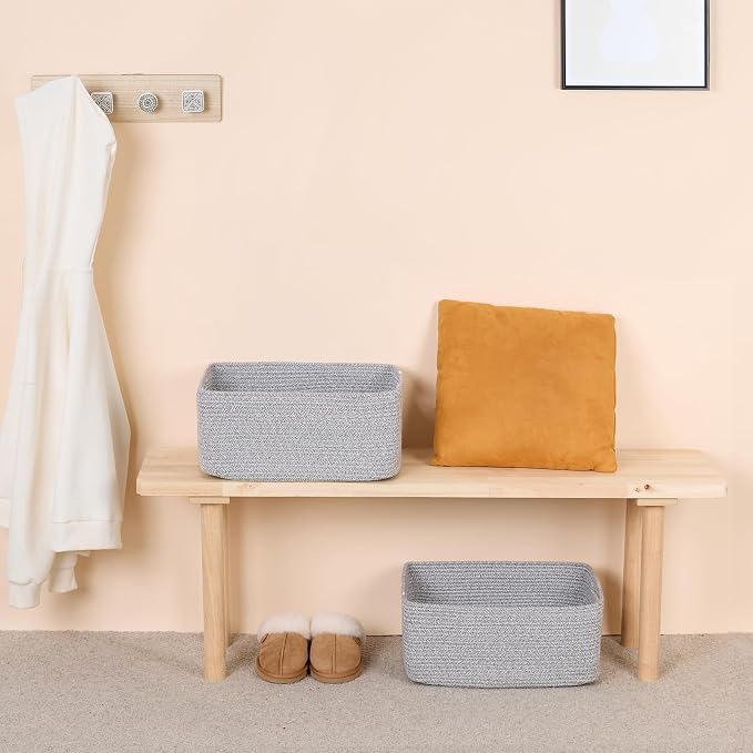 MiniArk Large Storage Baskets for Shelves, 17 x 13 x 7.5” Closet Organizers Bins for Clothes Blanket Towels, Baby Nursery, Toy Baskets Box, Woven Rope Baskets, 2 Packs Mixed Grey - Image 6