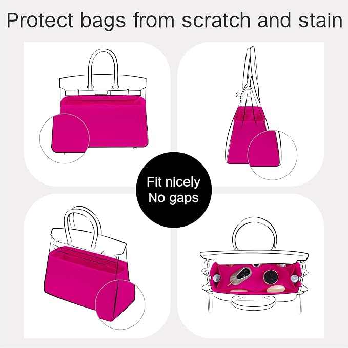 Fits for Brikin Bag Insert Organizer For Hermes(25 R,Magnolia) | Premium Silk Material,Smooth Touch,Lightweight,zipper,protect from scratches & stains,multiple pockets,keychain,waterproof - Image 4