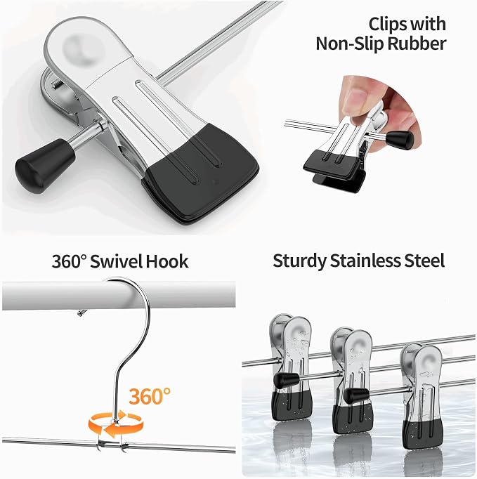 Pants Hangers with Clips: 10Pack Skirt Hangers for Women Metal Adjustable Trouser Hangers for Jeans Shorts Dress - Black (Pack of 2) - Image 5