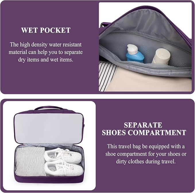 Weekender Bags for Women, Personal Item Travel Bag with Shoes Compartment | Overnight Travel Duffel Bag with Toiletry Bag, Airplane Friendly Carry-On Bag - Image 5